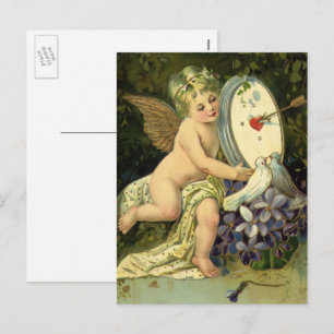 Victorian Valentines Day, Vintage Angel Love birds Holiday Postcard