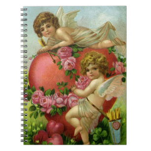 Victorian Valentines Day Vintage Angels Heart Rose Notebook