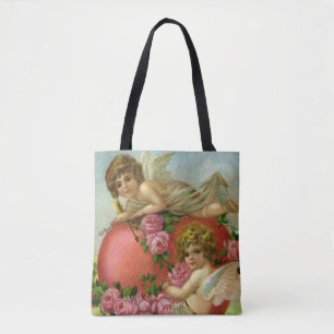 Victorian Valentines Day Vintage Angels Heart Rose Tote Bag
