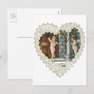Victorian Valentine's Day, Vintage Angels w Letter Holiday Postcard
