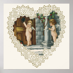 Victorian Valentine's Day, Vintage Angels w Letter Poster