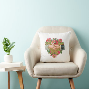 Victorian Valentine's Day, Vintage Hands w Flowers Cushion
