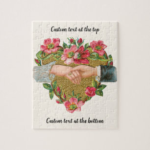 Victorian Valentine's Day, Vintage Hands w Flowers Jigsaw Puzzle