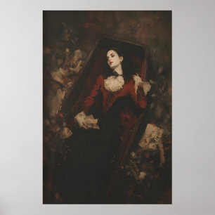 Victorian Vampire Woman in Coffin Art Printable Poster