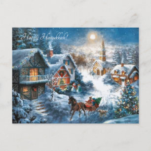 Victorian Village happy Hanukkah Holiday Postcard