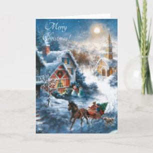 Victorian Village Merry Christmas Holiday Card