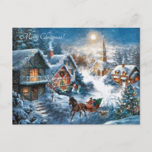Victorian Village Merry Christmas Holiday Postcard (Front)