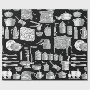 victorian vintage antique kitchen cook toile black wrapping paper
