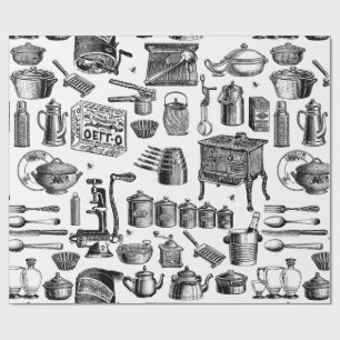 victorian vintage antique kitchen cookware toile wrapping paper