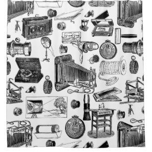victorian vintage antique photography camera toile shower curtain