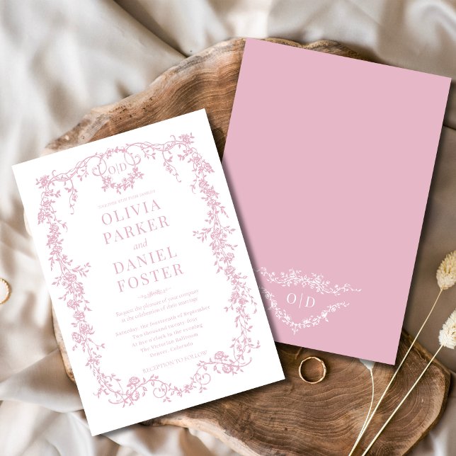 Victorian Vintage Blush Pink Wedding Monogram Invitation (Creator Uploaded)