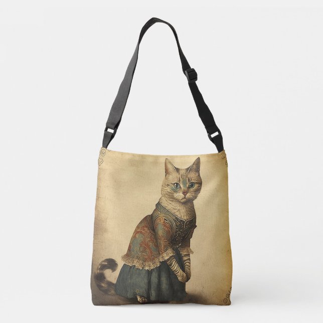 Victorian Vintage Cat Crossbody Bag (Back)