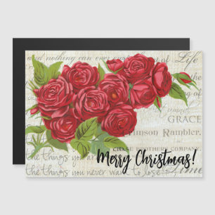 Victorian Vintage Christmas Red Rose Bouquet Card