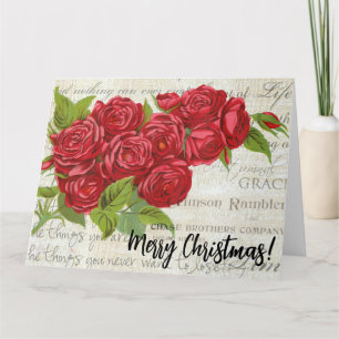Victorian Vintage Christmas Red Rose Bouquet Card
