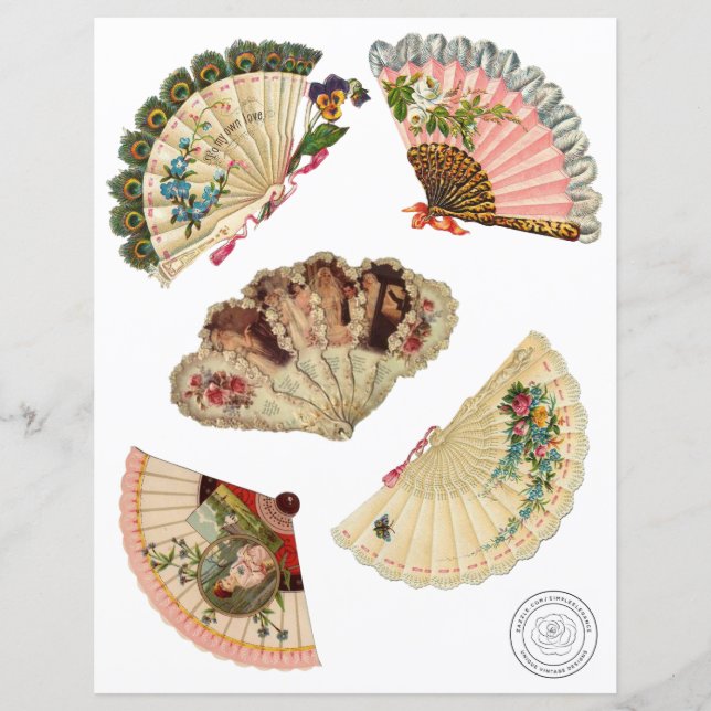 Victorian Vintage Fans Cutouts Scrapbook Paper (Front)
