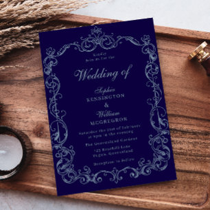 Victorian Vintage Frame Classic Navy Wedding Invitation