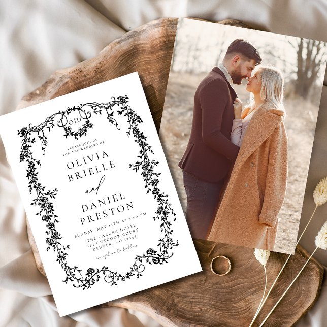 Victorian Vintage French Photo Black Wedding Invitation (Creator Uploaded)