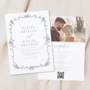 Victorian Vintage French Photo QR Code Wedding Invitation
