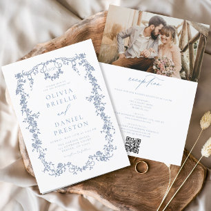 Victorian Vintage French Photo QR Code Wedding Invitation