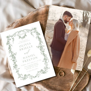 Victorian Vintage French Photo Sage Green Wedding Invitation