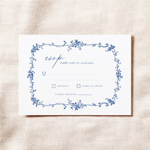 Victorian Vintage French RSVP Navy Blue Wedding Invitation