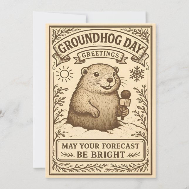 Victorian Vintage Groundhog Day Greetings Holiday Card (Front)