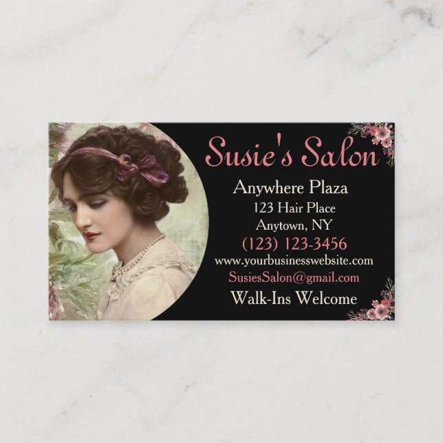 Victorian Vintage Hair Salon Beauty Business Card (Front)