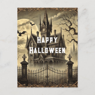 Victorian Vintage Haunted House Happy Halloween Holiday Postcard