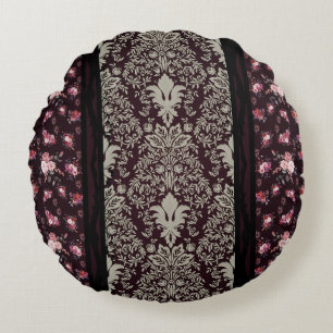 Victorian Vintage Inspired Black Floral Round Cushion