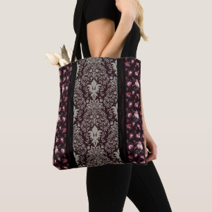 Victorian Vintage Inspired Black Floral Tote Bag