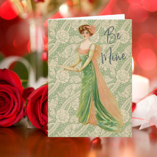 Victorian Vintage Lady Elegant Green Dress Card
