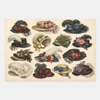 Victorian Vintage Lady Hats with Feathers, Flowers Wrapping Paper Sheet