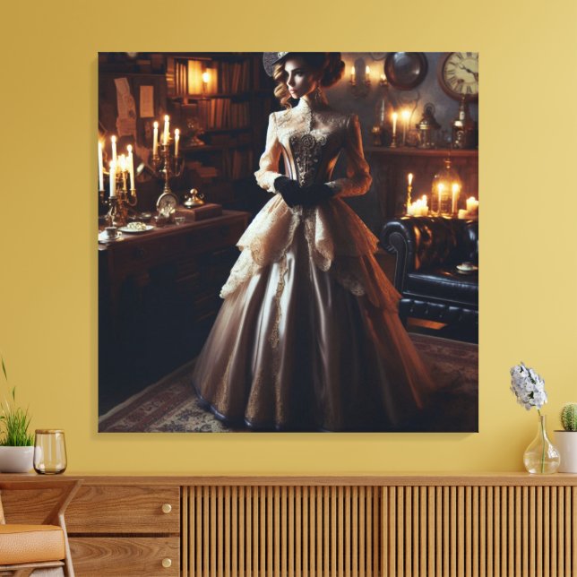 Victorian Vintage Mysterious Elegant Woman  Canvas Print (Insitu(LivingRoom))