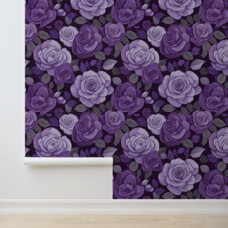 Victorian Vintage Purple Grey Floral Climbing Rose Wallpaper