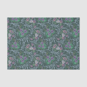 Victorian Vintage Purple Pansies Steel Blue Ribbon Tissue Paper