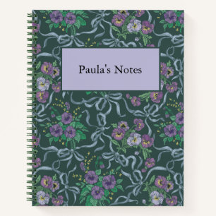 Victorian Vintage Purple Pansy Blue Ribbon Notebook