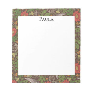 Victorian Vintage Red Daisy Bird English Garden Notepad