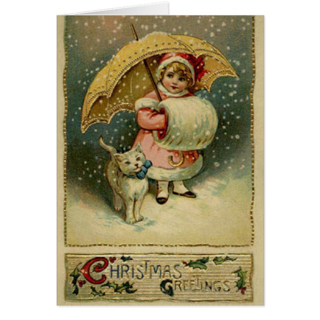 Victorian Vintage Retro Child and Cat Christmas (Front)