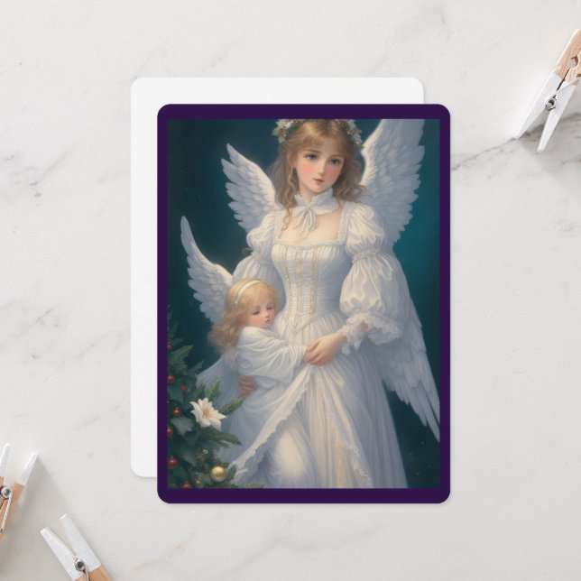 Victorian Vintage Retro Christmas Angel Invitation (Front/Back In Situ)