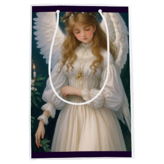 Victorian Vintage Retro Christmas Angel Medium Gift Bag