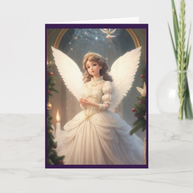 Victorian Vintage Retro Christmas Fairies Holiday Card (Front)