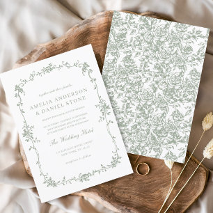 Victorian Vintage Sage Green Floral Wedding Invitation