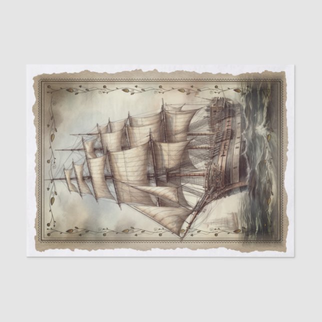 Victorian Vintage Sailing Ship Decoupage Tissue Paper (Front)