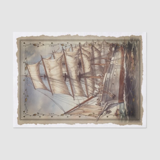 Victorian Vintage Sailing Ship Decoupage Tissue Paper (Front)