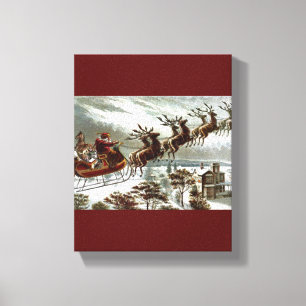 Victorian Vintage Santa Claus Reindeer Sleigh Canvas Print