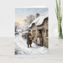 Victorian Vintage Snowy Village Christmas Card