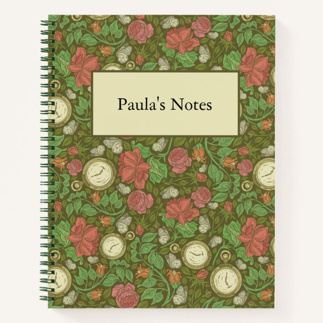 Victorian Vintage Steampunk Pocket Watch Roses Notebook (Front)
