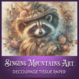 Victorian Vintage Whimsical Raccoon Art Decoupage Tissue Paper