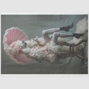 Victorian Vintage White Poodle Pink Decoupage Tissue Paper