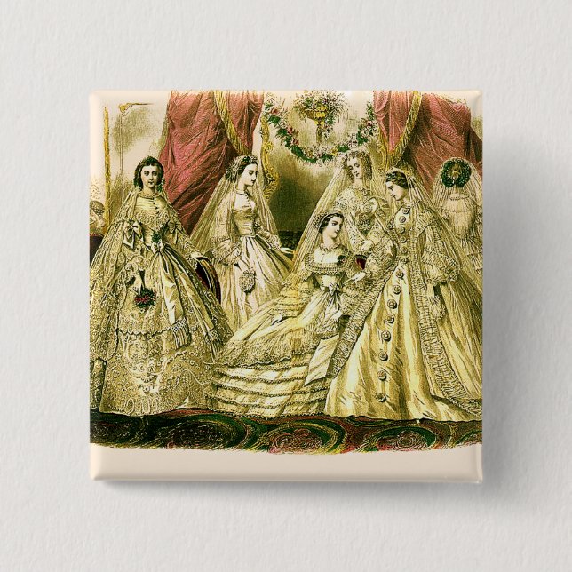 Victorian Wedding Art Print Fashion Dress 15 Cm Square Badge (Front)